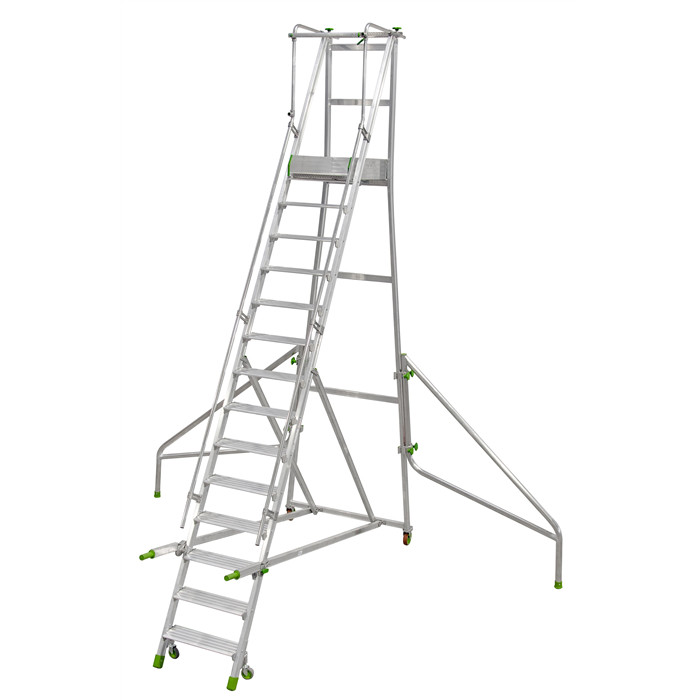 Escabeau de rayonnage industriel pliant Castiglia de 14 marches hauteur plate-forme 3,05 m Escabeau de rayonnage industriel pliant Castiglia de 14 marches hauteur plate-forme 3,05 m