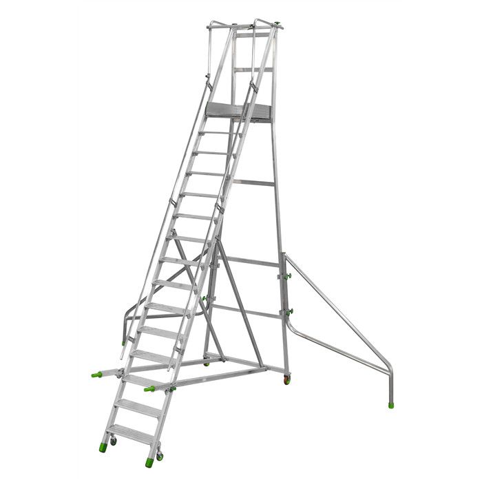 Escabeau de rayonnage industriel pliant Castiglia de 15 marches hauteur plate-forme 3,28 m Escabeau de rayonnage industriel pliant Castiglia de 15 marches hauteur plate-forme 3,28 m