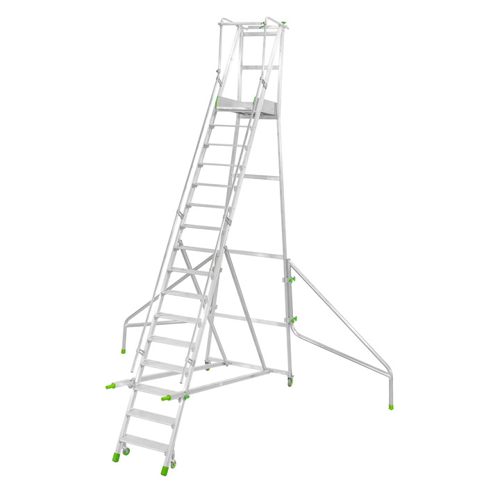 Escabeau de rayonnage industriel pliant Castiglia de 16 marches hauteur plate-forme 3,47 m Escabeau de rayonnage industriel pliant Castiglia de 16 marches hauteur plate-forme 3,47 m