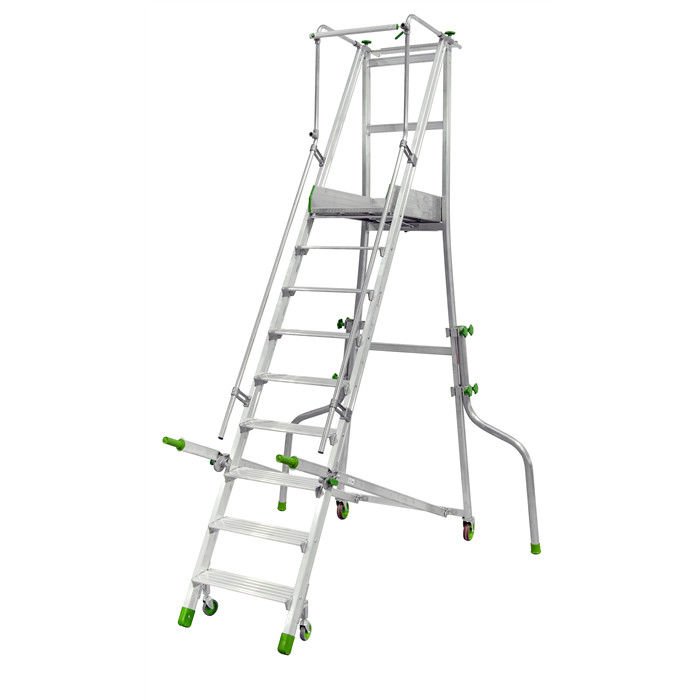 Escabeau de rayonnage industriel pliant Castiglia de 9 marches hauteur plate-forme 1,95 m Escabeau de rayonnage industriel pliant Castiglia de 9 marches hauteur plate-forme 1,95 m