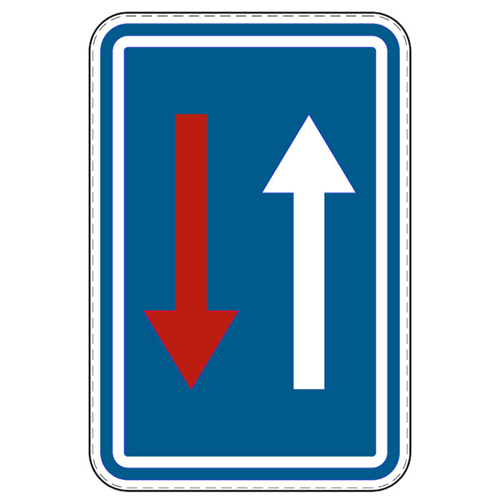 Panneau de signalisation rectangulaire fond bleu "avec flèche - priorité" (B21) Panneau de signalisation rectangulaire fond bleu "avec flèche - priorité" (B21)