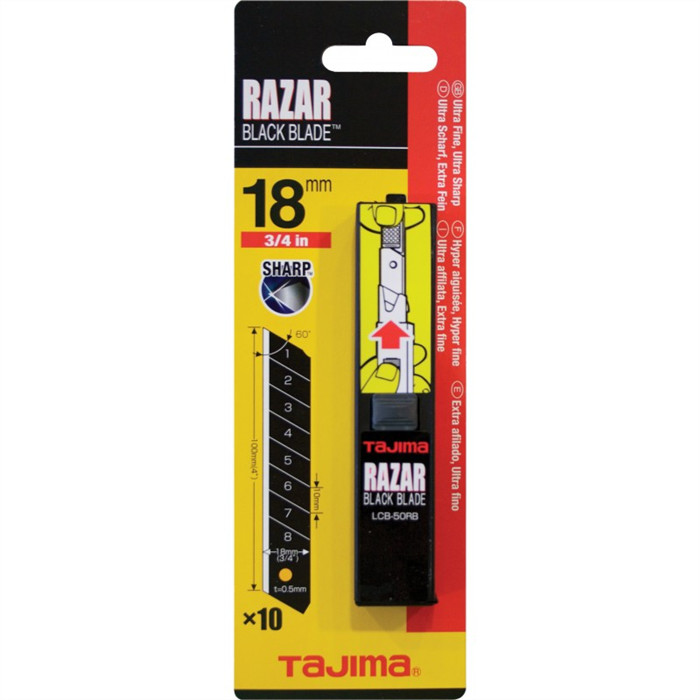 set de 10 lames de rechange pour cutter 18 mm Razar Black Blade TJLCB50RBC set de 10 lames de rechange pour cutter 18 mm Razar Black Blade TJLCB50RBC